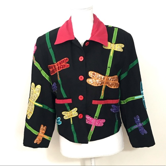 Vintage Anage Beads Sequins Dragonfly Jacket Small